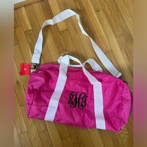 Women’s Monogrammed Pink and White Duffel Bag